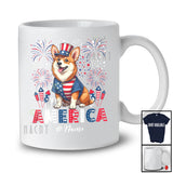 Personalized Custom Name America; Amazing 4th Of July US Flag Fireworks Corgi; Patriotic T-Shirt