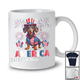 Personalized Custom Name America; Amazing 4th Of July US Flag Fireworks Dachshund; Patriotic T-Shirt