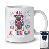 Personalized Custom Name America; Amazing 4th Of July US Flag Fireworks Pug; Patriotic T-Shirt