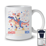 Personalized Custom Name Amerisaurusrex; Joyful 4th Of July Gnome Riding T-Rex Dinosaur; US Flag T-Shirt