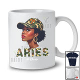 Personalized Custom Name Aries; Amusing Birthday Camouflage Black Afro Woman; Zodiac Sign T-Shirt