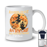 Personalized Custom Name Assuming I'm Just An Old Lady; Scary Halloween Moon Witch T-Shirt