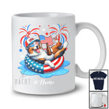 Personalized Custom Name Aussie Drinking On Float Beach; Joyful 4th Of July Patriotic T-Shirt