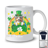 Personalized Custom Name Australian Shepherd In Pot Of Gold; Lovely St. Patrick's Day Rainbow T-Shirt