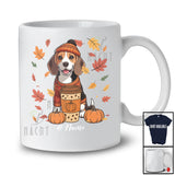 Personalized Custom Name Autumn Beagle Drink Coffee; Lovely Thanksgiving Fall Leaf Family T-Shirt