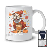 Personalized Custom Name Autumn Bulldog Drink Coffee; Lovely Thanksgiving Fall Leaf Family T-Shirt