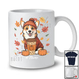 Personalized Custom Name Autumn Corgi Drink Coffee; Lovely Thanksgiving Fall Leaf Family T-Shirt