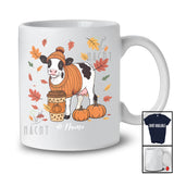Personalized Custom Name Autumn Cow Drink Coffee; Lovely Thanksgiving Fall Leaf Family T-Shirt