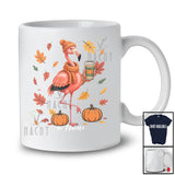 Personalized Custom Name Autumn Flamingo Drink Coffee; Lovely Thanksgiving Fall Leaf Family T-Shirt