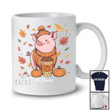 Personalized Custom Name Autumn Pig Drink Coffee; Lovely Thanksgiving Fall Leaf Family T-Shirt