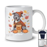 Personalized Custom Name Autumn Pit Bull Drink Coffee; Lovely Thanksgiving Fall Leaf Family T-Shirt