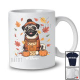 Personalized Custom Name Autumn Pug Drink Coffee; Lovely Thanksgiving Fall Leaf Family T-Shirt