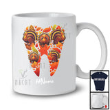 Personalized Custom Name Autumn Turkeys In Tooth Shape; Lovely Thanksgiving Fall; Dental Dentist T-Shirt