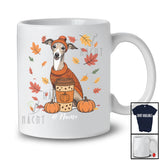 Personalized Custom Name Autumn Whippet Drink Coffee; Lovely Thanksgiving Fall Leaf Family T-Shirt