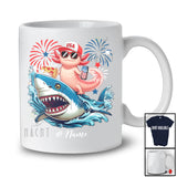 Personalized Custom Name Axolotl Riding Shark Drinking Eat Pizza; Lovely 4th Of July Patriotic T-Shirt