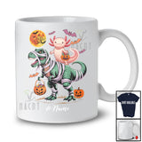 Personalized Custom Name Axolotl Riding T-Rex Mummy; Scary Halloween Dinosaur Cosplay; Family T-Shirt