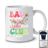 Personalized Custom Name Bad Ass Motherhoods Club; Proud Mother's Day Flower Rock Hand Sign T-Shirt