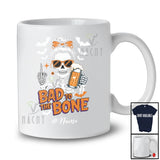 Personalized Custom Name Bad To The Bone; Cheerful Halloween Skeleton Women Beer; Drinking T-Shirt