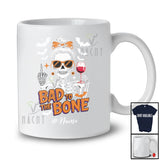 Personalized Custom Name Bad To The Bone; Cheerful Halloween Skeleton Women Wine; Drinking T-Shirt