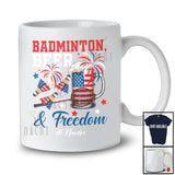 Personalized Custom Name Badminton Beer Freedom; Joyful 4th of July Drinking Player; Patriotic T-Shirt