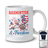 Personalized Custom Name Badminton Wine Freedom; Joyful 4th of July Drinking Player; Patriotic T-Shirt
