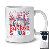Personalized Custom Name Barber Squad; Adorable 4th Of July Three Patriotic Gnomes T-Shirt