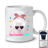 Personalized Custom Name Bartender Life; Fantastic Easter Leopard Messy Bun Hair Woman; Family T-Shirt