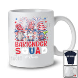 Personalized Custom Name Bartender Squad; Adorable 4th Of July Three Patriotic Gnomes T-Shirt