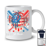 Personalized Custom Name Baseball Drip; Amusing 4th Of July Ice Cream US Flag; Patriotic T-Shirt