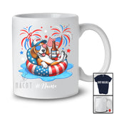Personalized Custom Name Beagle Drinking On Float Beach; Joyful 4th Of July Patriotic T-Shirt