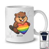 Personalized Custom Name Beaver Rainbow Heart Progressive; Lovely LGBTQ Pride Beaver T-Shirt