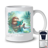 Personalized Custom Name Beaver Reading Book; Lovely Teacher Librarian Book Nerd; Sea Animal T-Shirt