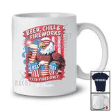 Personalized Custom Name Beer Chill 1776 Vibes Only; Proud 4th Of July Drinking Eagle; Patriotic T-Shirt