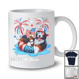 Personalized Custom Name Bernedoodles Drinking On Float Beach; Joyful 4th Of July Patriotic T-Shirt
