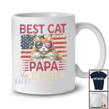 Personalized Custom Name Best Cat Papa Ever; Joyful 4th Of July Father's Day US Flag; Patriotic T-Shirt
