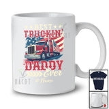 Personalized Custom Name Best Truckin' Daddy Ever; Proud Father's Day US Flag Trucker Family T-Shirt