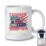 Personalized Custom Name Best Truckin' Grandpa Ever; Proud Father's Day US Flag Trucker Family T-Shirt