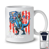 Personalized Custom Name Bigfoot Liberty Riding T-Rex; Proud 4th Of July US Flag; Patriotic T-Shirt