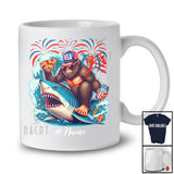 Personalized Custom Name Bigfoot Riding Shark Drinking Eat Pizza; Lovely 4th Of July Patriotic T-Shirt