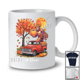 Personalized Custom Name Bigfoot Taking Turkey On Pickup Truck; Happy Thanksgiving Fall Tree T-Shirt