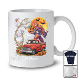 Personalized Custom Name Bigfoot Taking Witch On Pickup Truck; Scary Halloween Moon T-Shirt