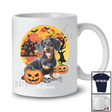Personalized Custom Name Black Dachshund; Horror Halloween Moon Dachshund Owner Pumpkin T-Shirt