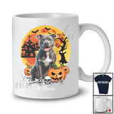 Personalized Custom Name Black Pit Bull; Horror Halloween Moon Pit Bull Owner Pumpkin; Family T-Shirt