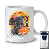 Personalized Custom Name Black Pug; Horror Halloween Moon Pug Owner Pumpkin; Family T-Shirt