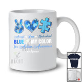 Personalized Custom Name Blue Is My Color; Joyful Autism Puzzle Peace Hand Sign Heart T-Shirt