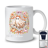 Personalized Custom Name Boo Lace Bow Floral; Adorable Halloween Ghost Flowers Pumpkin T-Shirt