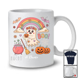 Personalized Custom Name Boo; Adorable Halloween Ghost Pumpkin Lover Flowers; Rainbow T-Shirt