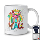 Personalized Custom Name Bruh 100 Days Y'all; Cool 100th Day Of School Dabbing Flamingo; Plaid Rainbow T-Shirt