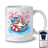Personalized Custom Name Bulldog Drinking On Float Beach; Joyful 4th Of July Patriotic T-Shirt