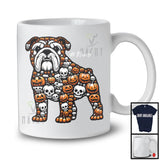 Personalized Custom Name Bulldog Skull Pumpkin Shape; Creepy Halloween Animal Lover T-Shirt